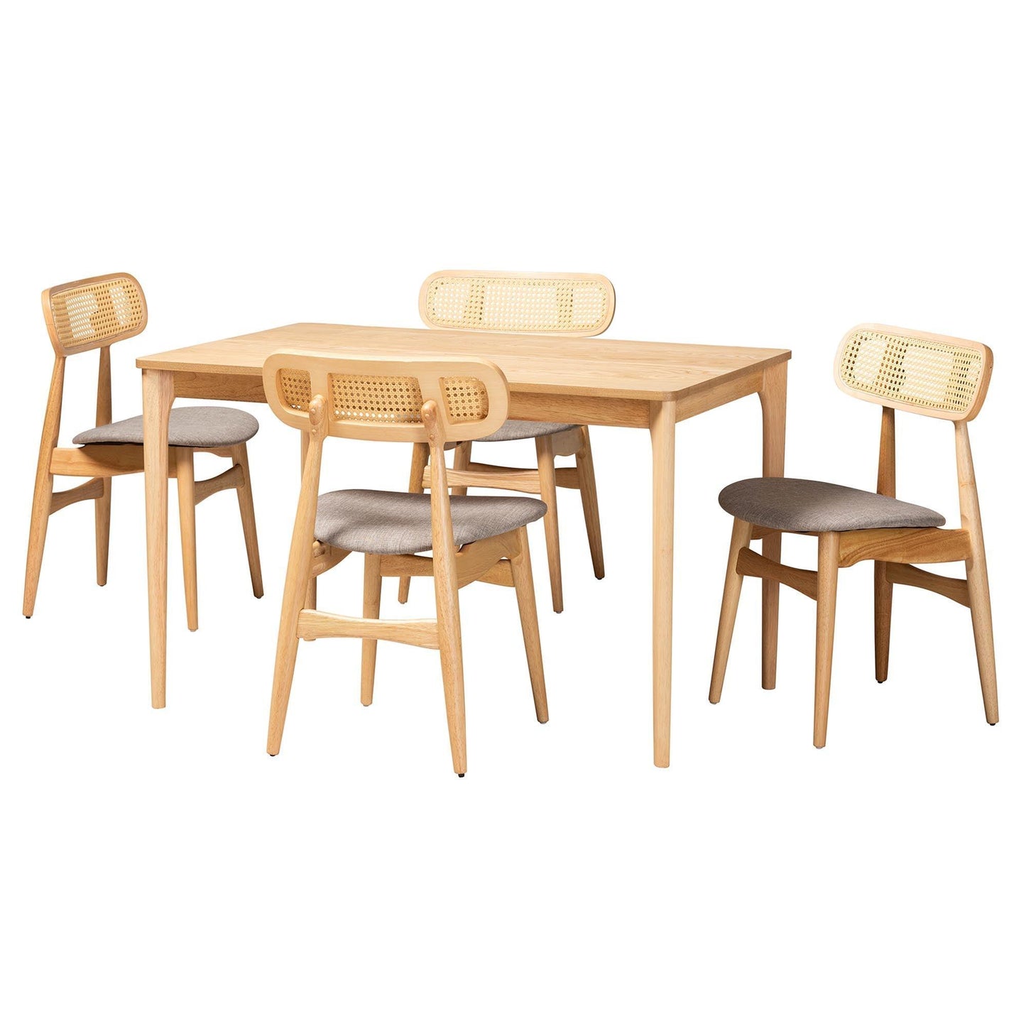 Tarana Mid-Century Modern Grey Fabric and Natural Oak Finished Wood 5-Piece Dining Set FredCo