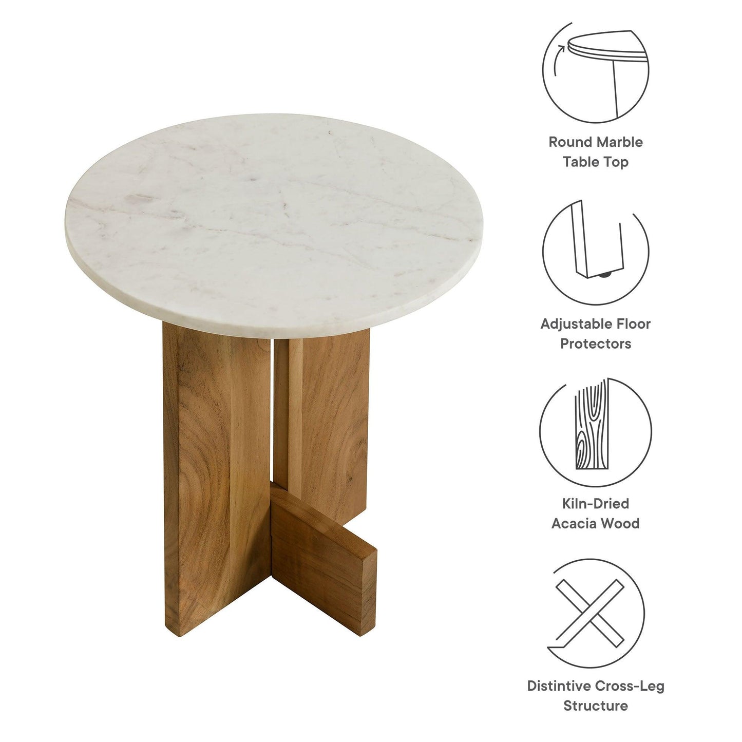 Tarin Acacia Wood and Marble Side Table by Modway EEI-7141 FredCo