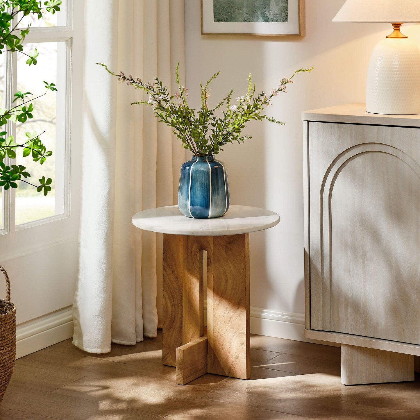 Tarin Acacia Wood and Marble Side Table by Modway EEI-7141 FredCo