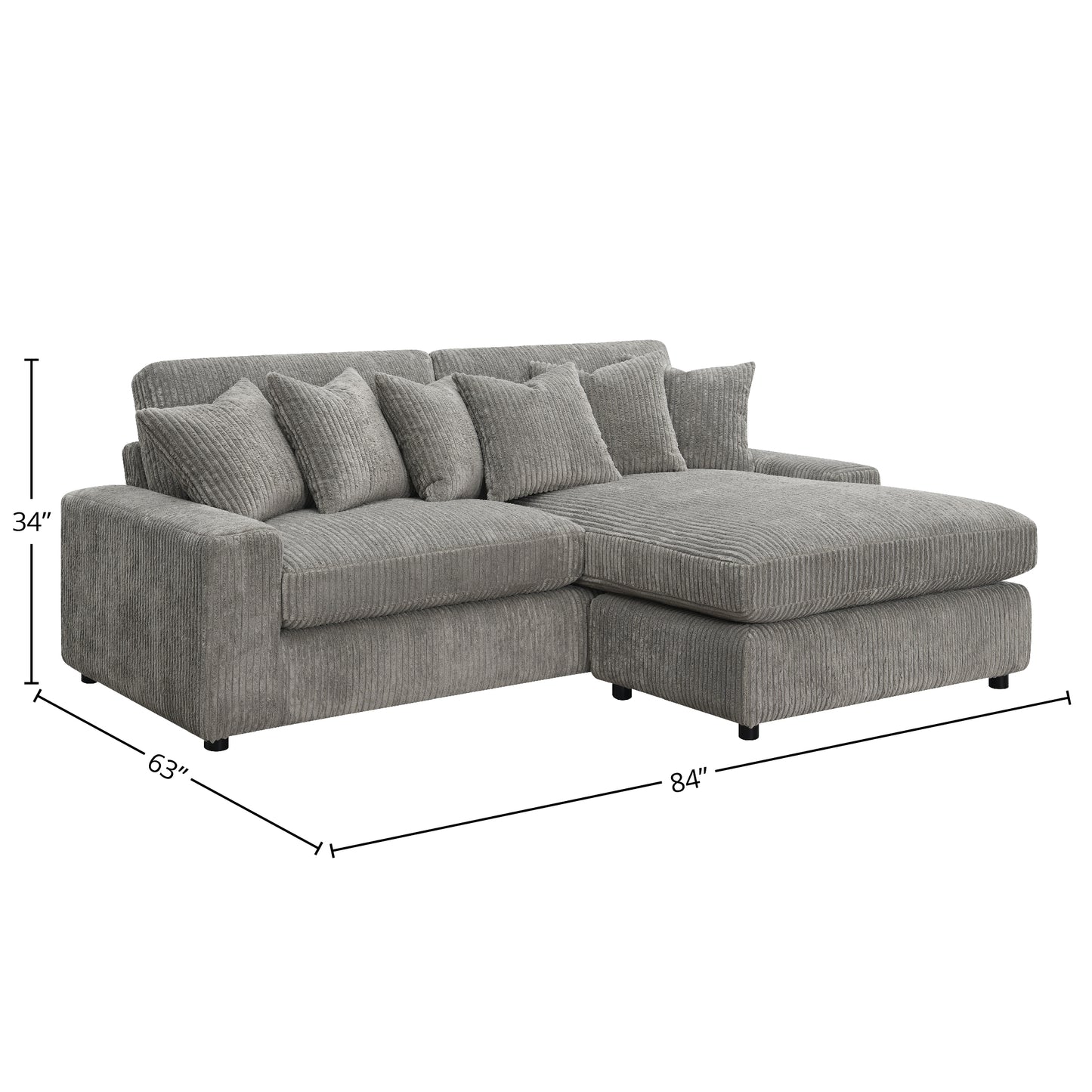 Tavia Gray Corduroy Reversible Sectional Sofa W/6 Pillows FredCo