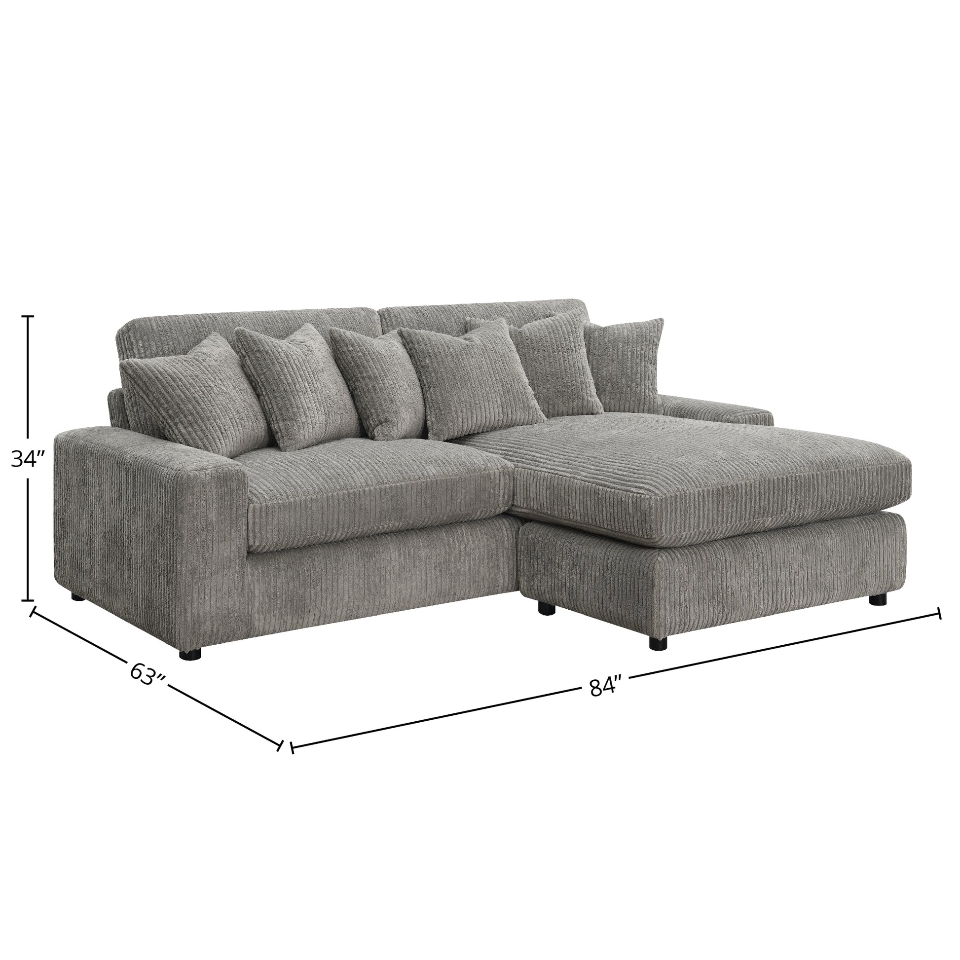 Tavia Gray Corduroy Reversible Sectional Sofa W/6 Pillows FredCo