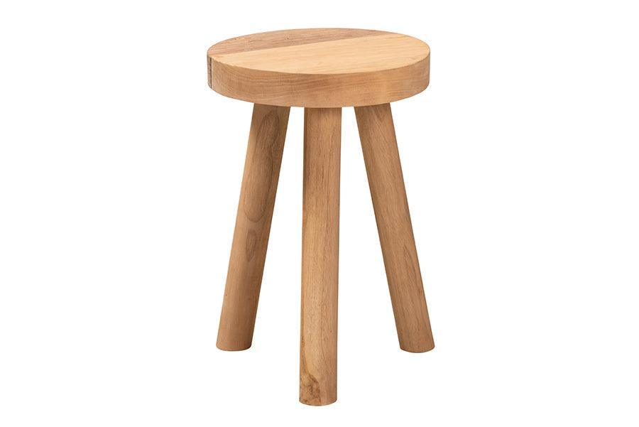 Terah Mid-Century Modern Natural Brown Teak Wood Ottoman Footstool FredCo