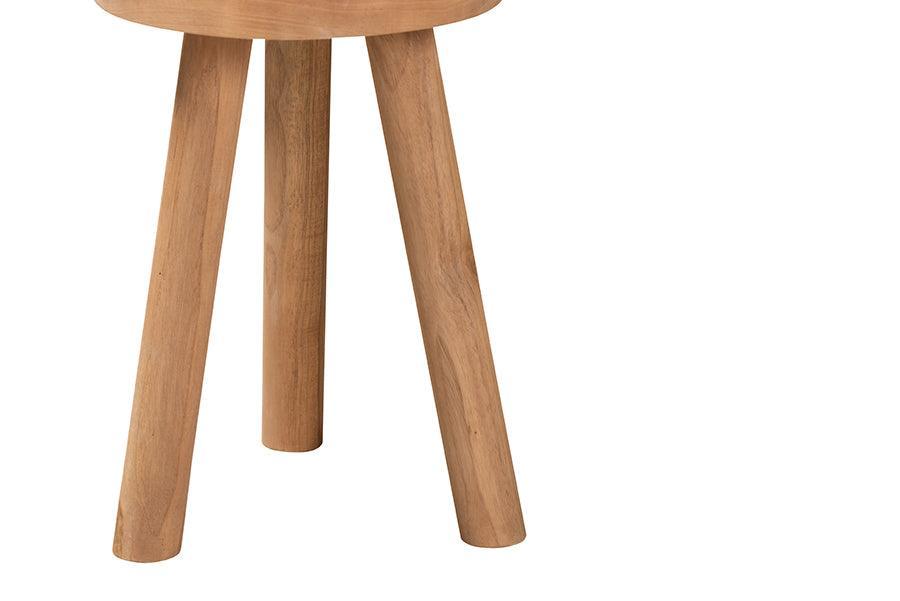 Terah Mid-Century Modern Natural Brown Teak Wood Ottoman Footstool FredCo