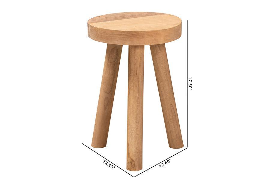 Terah Mid-Century Modern Natural Brown Teak Wood Ottoman Footstool FredCo