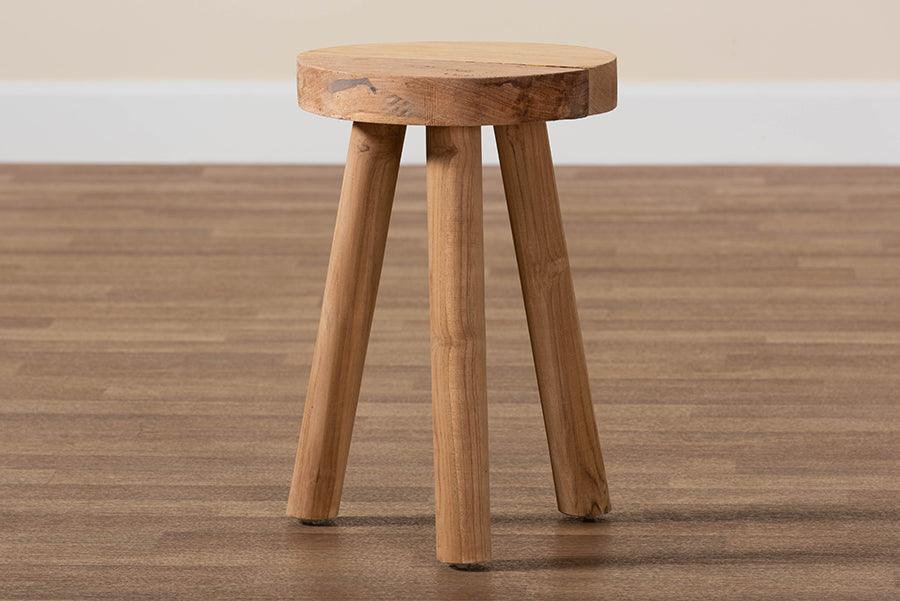 Terah Mid-Century Modern Natural Brown Teak Wood Ottoman Footstool FredCo