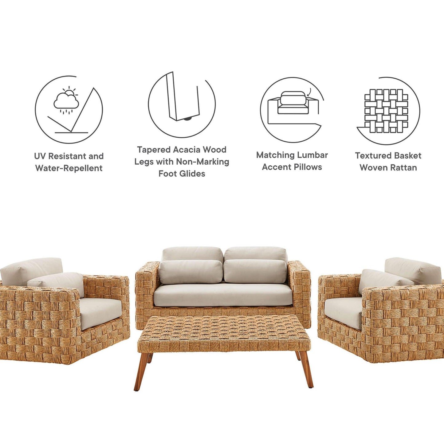 Thames 4-Piece Outdoor Patio Wicker Outdoor Patio Rattan Furniture Set by Modway FredCo