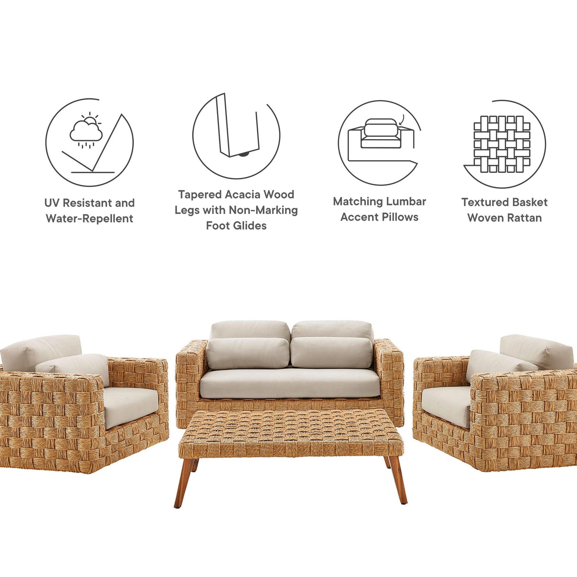 Thames 4-Piece Outdoor Patio Wicker Outdoor Patio Rattan Furniture Set by Modway FredCo