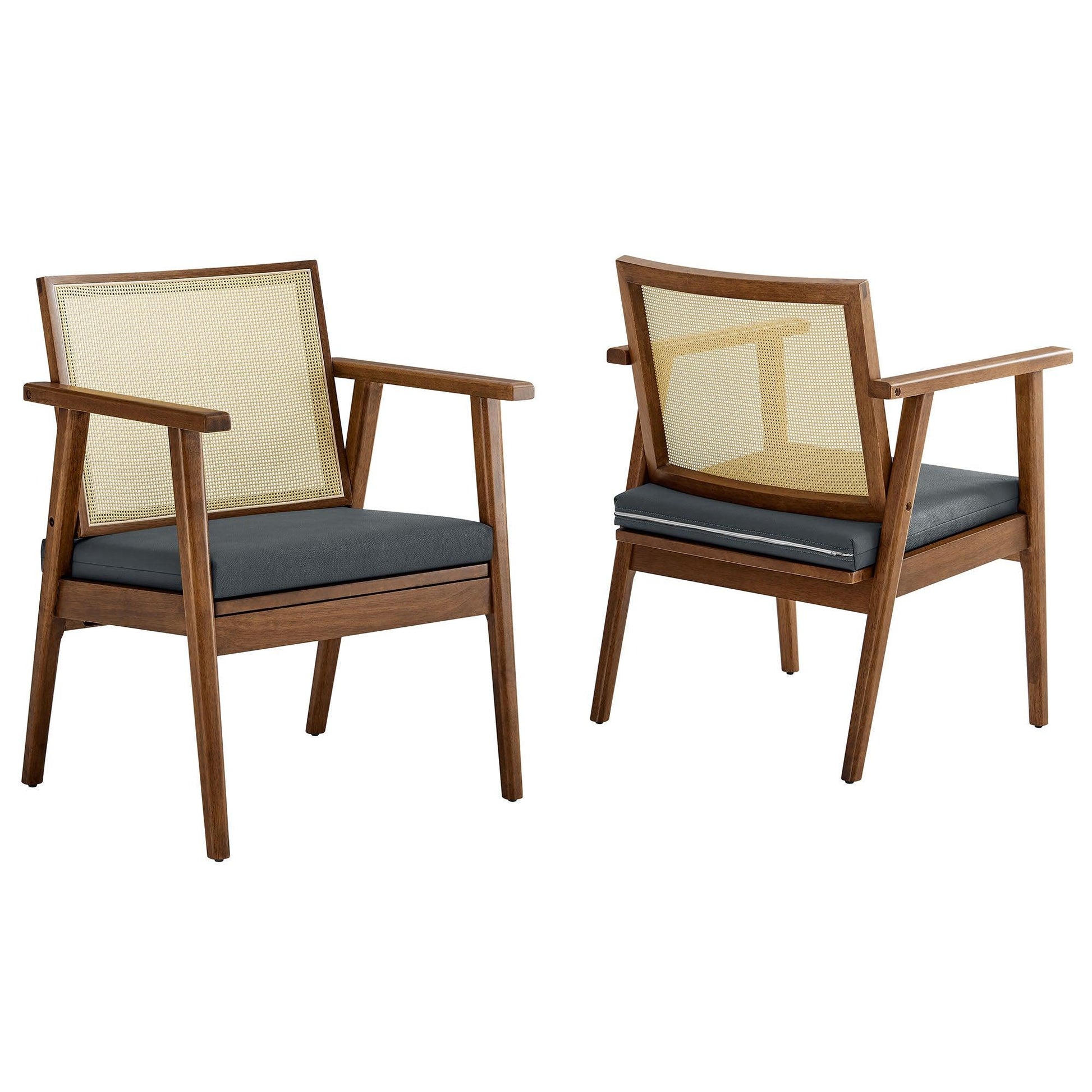 Thera Vegan Leather and Cane Accent Armchairs Set of 2 by Modway FredCo