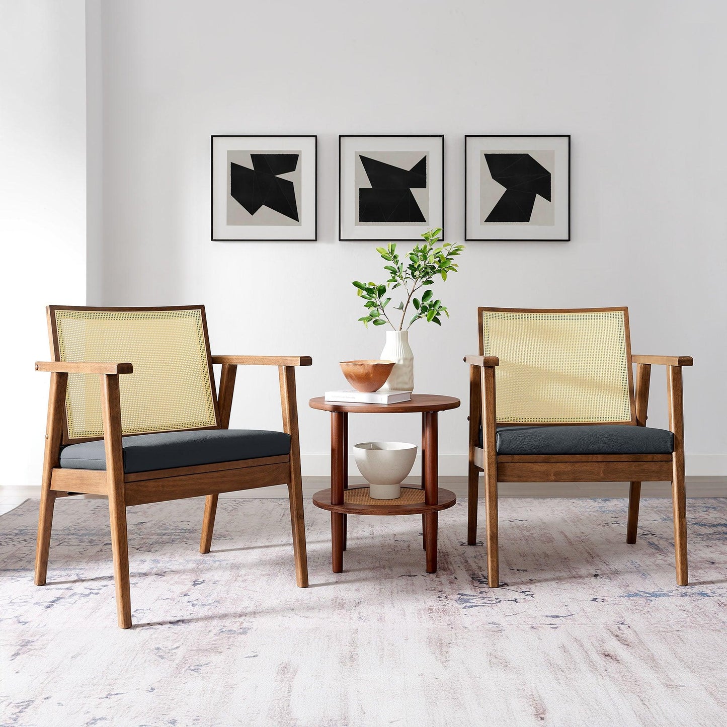 Thera Vegan Leather and Cane Accent Armchairs Set of 2 by Modway FredCo