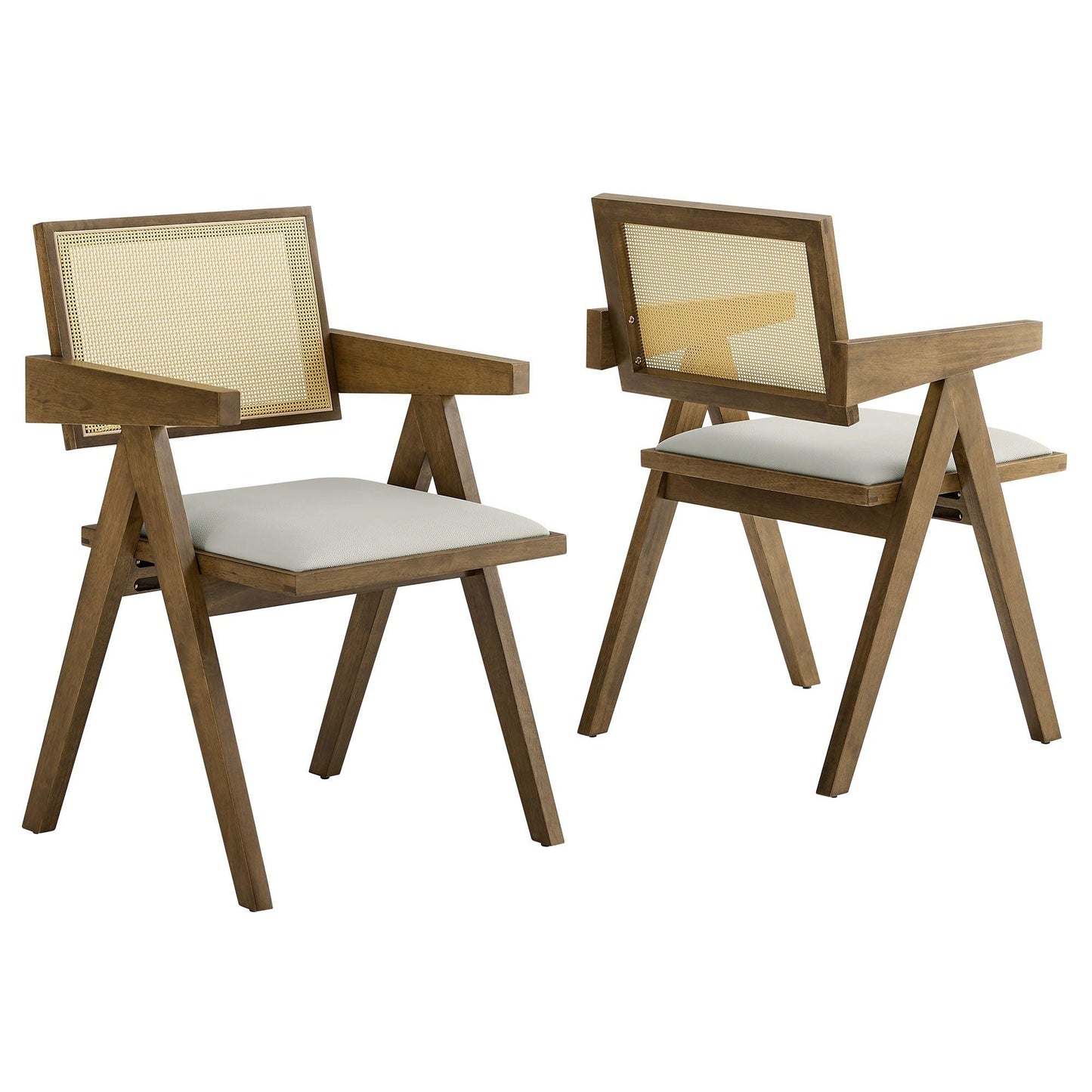 Thera Vegan Leather Cane Dining Armchairs Set of 2 by Modway FredCo