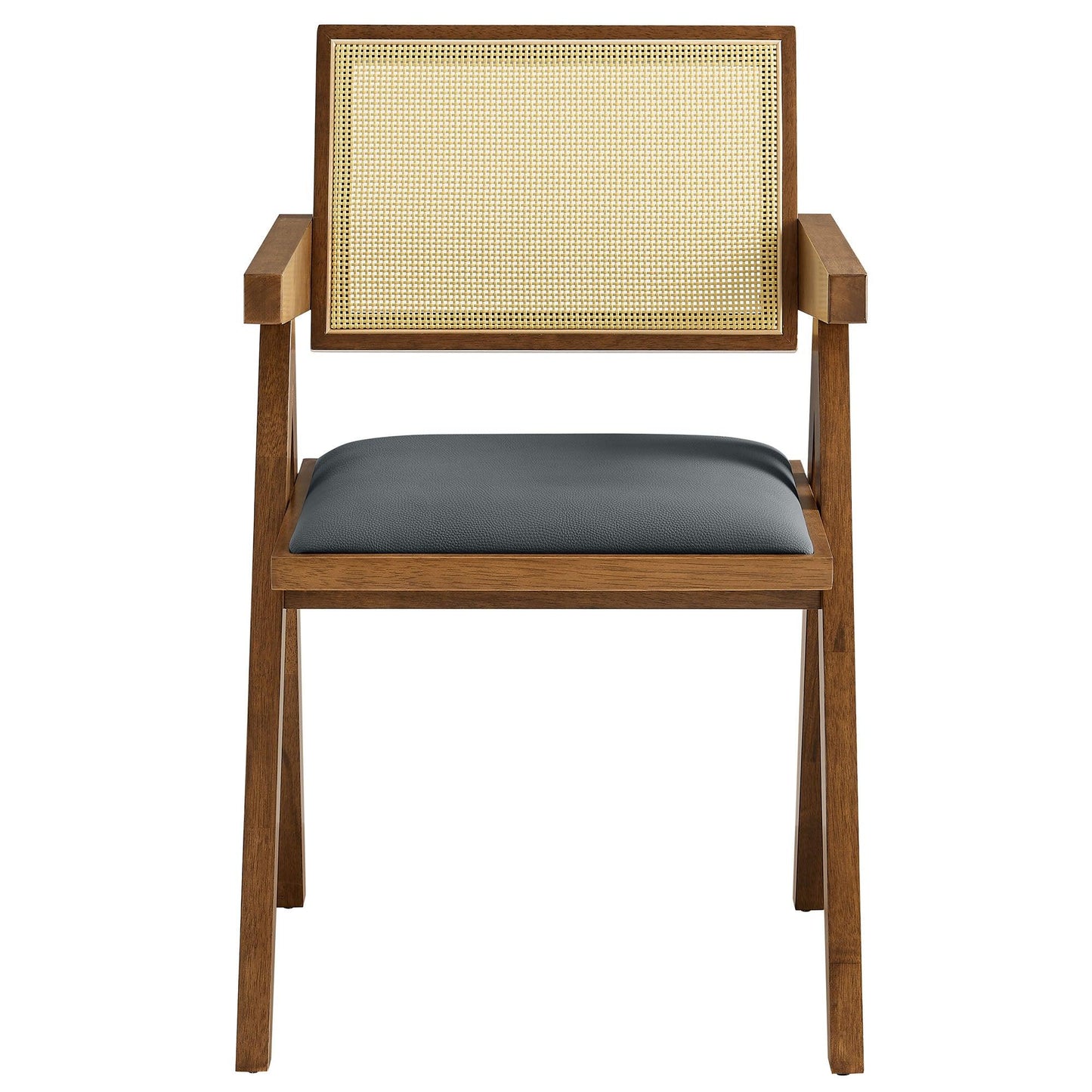 Thera Vegan Leather Cane Dining Armchairs Set of 2 by Modway FredCo