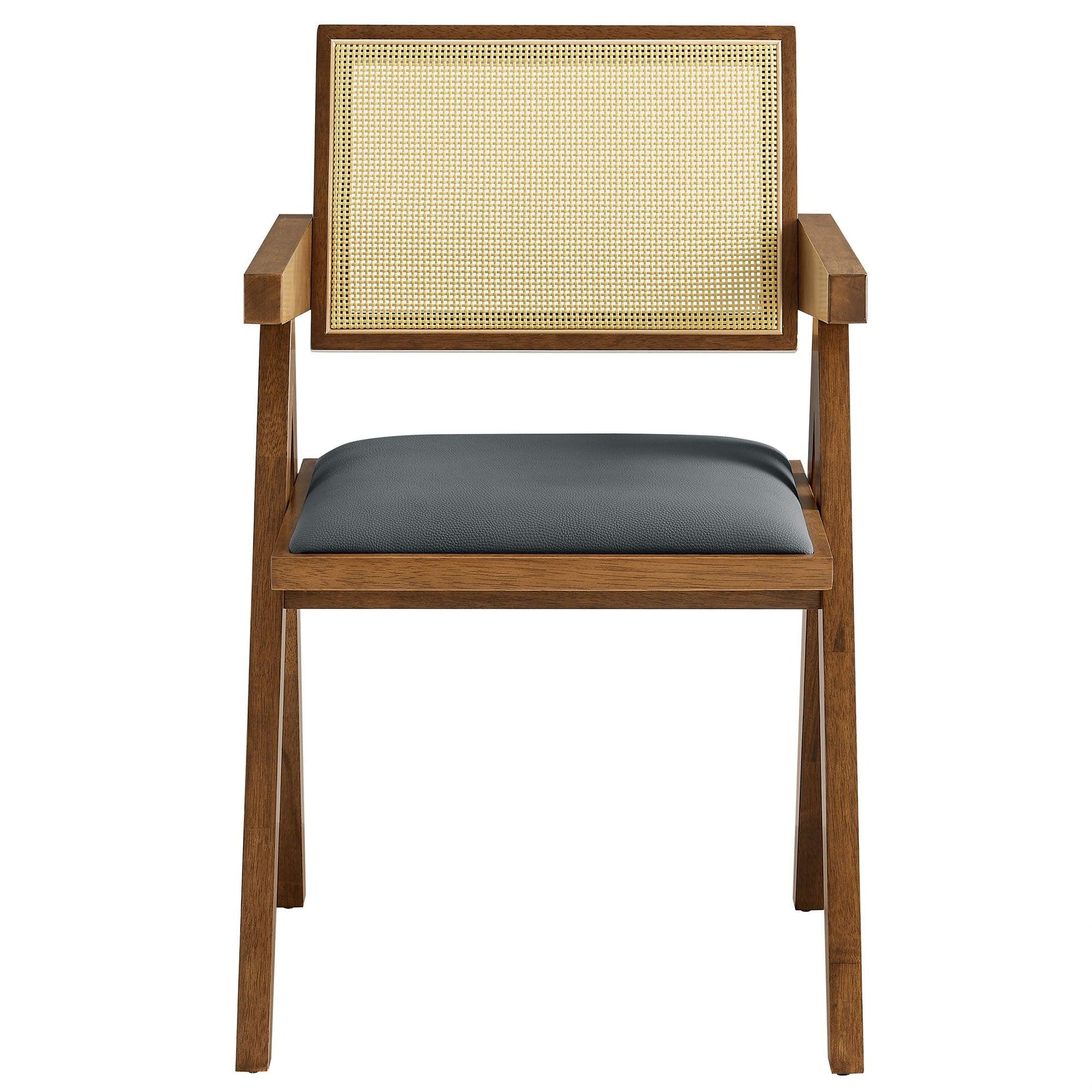 Thera Vegan Leather Cane Dining Armchairs Set of 2 by Modway FredCo