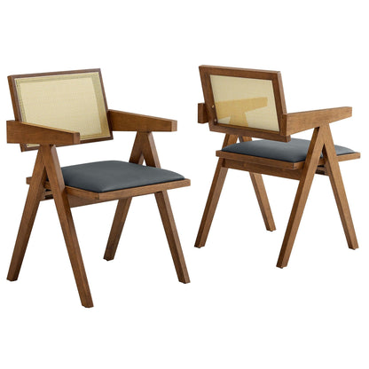 Thera Vegan Leather Cane Dining Armchairs Set of 2 by Modway FredCo