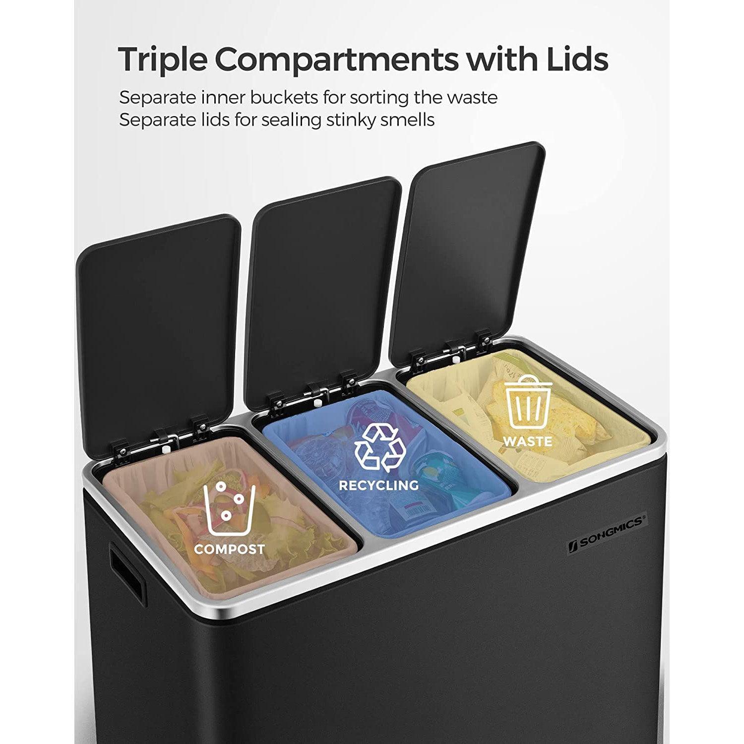 Trash Can with 3 Compartments Black FredCo