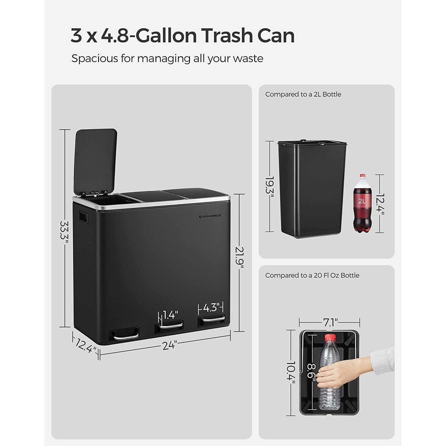 Trash Can with 3 Compartments Black FredCo