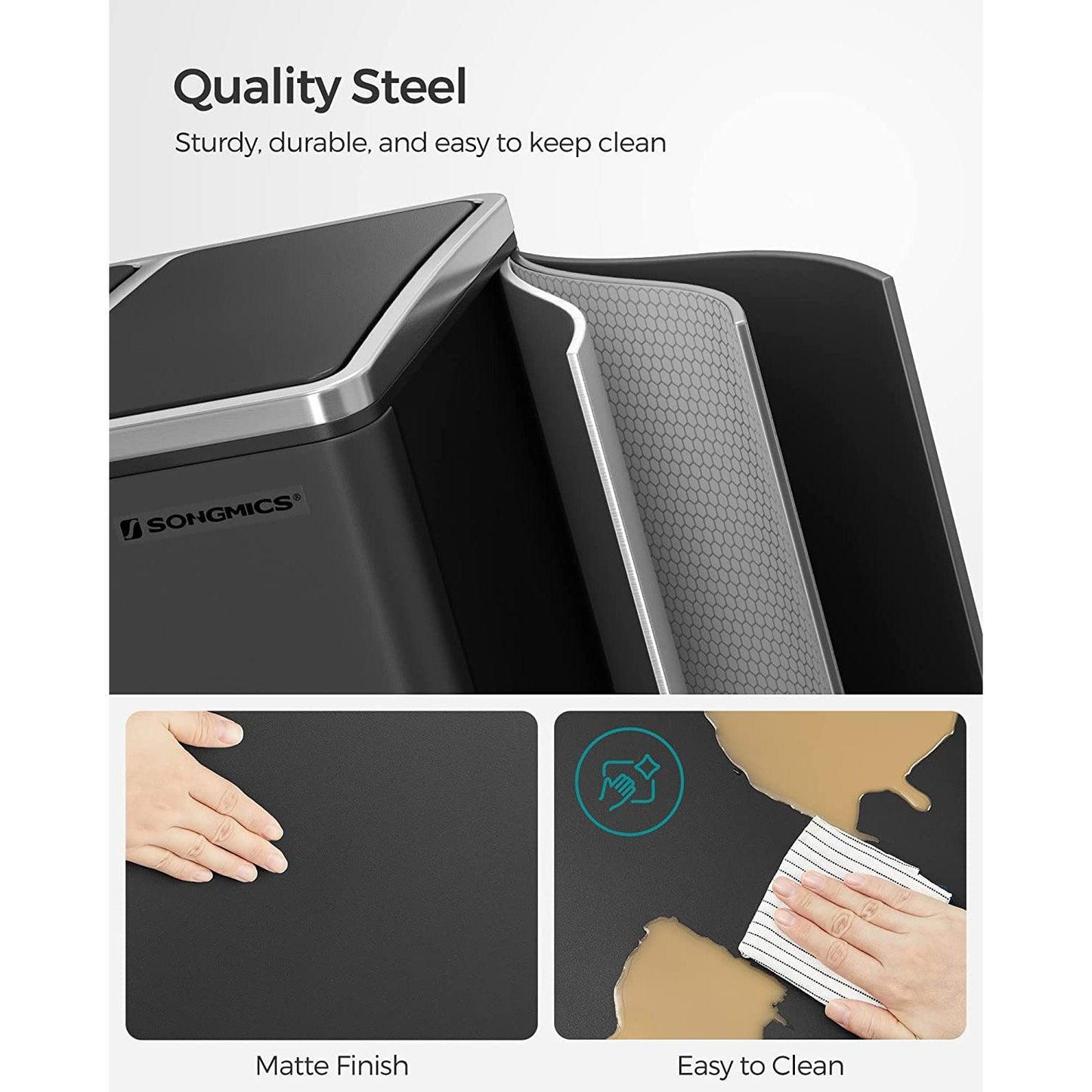 Trash Can with 3 Compartments Black FredCo