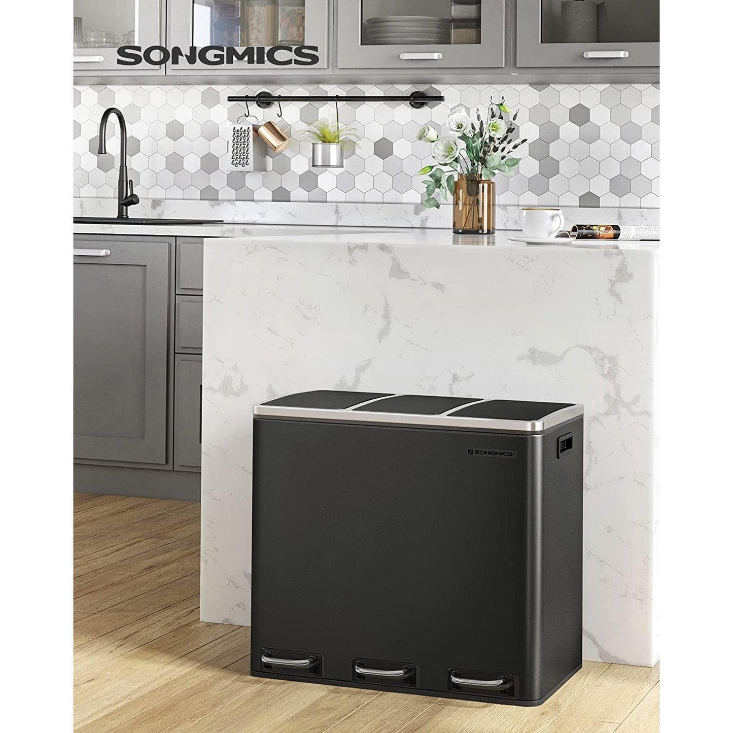 Trash Can with 3 Compartments Black FredCo