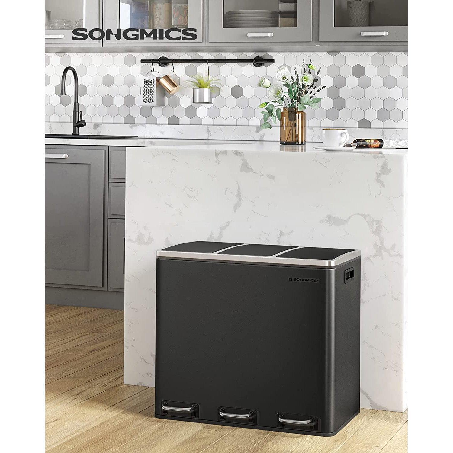 Trash Can with 3 Compartments Black FredCo
