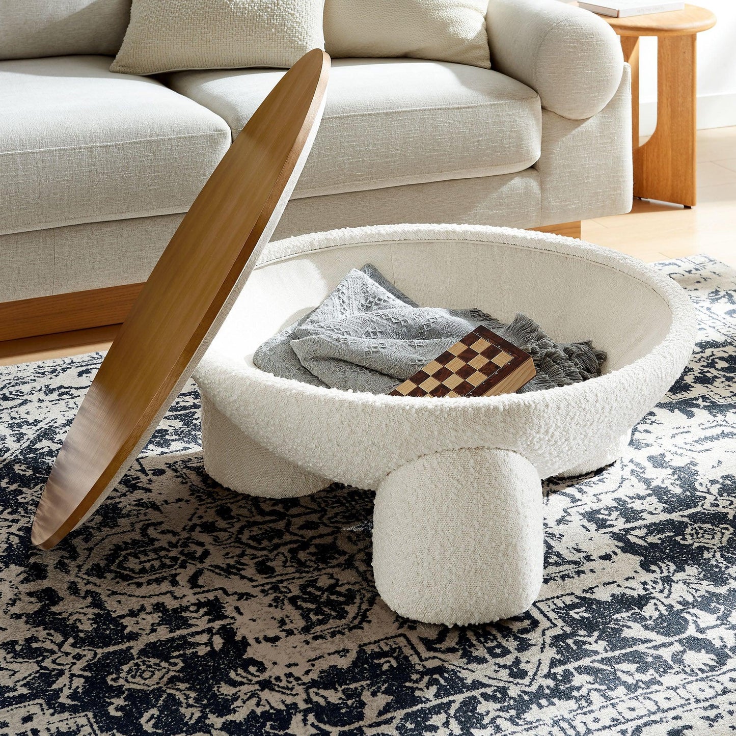 Tridome Round Boucle Upholstered Storage Coffee Table by Modway FredCo