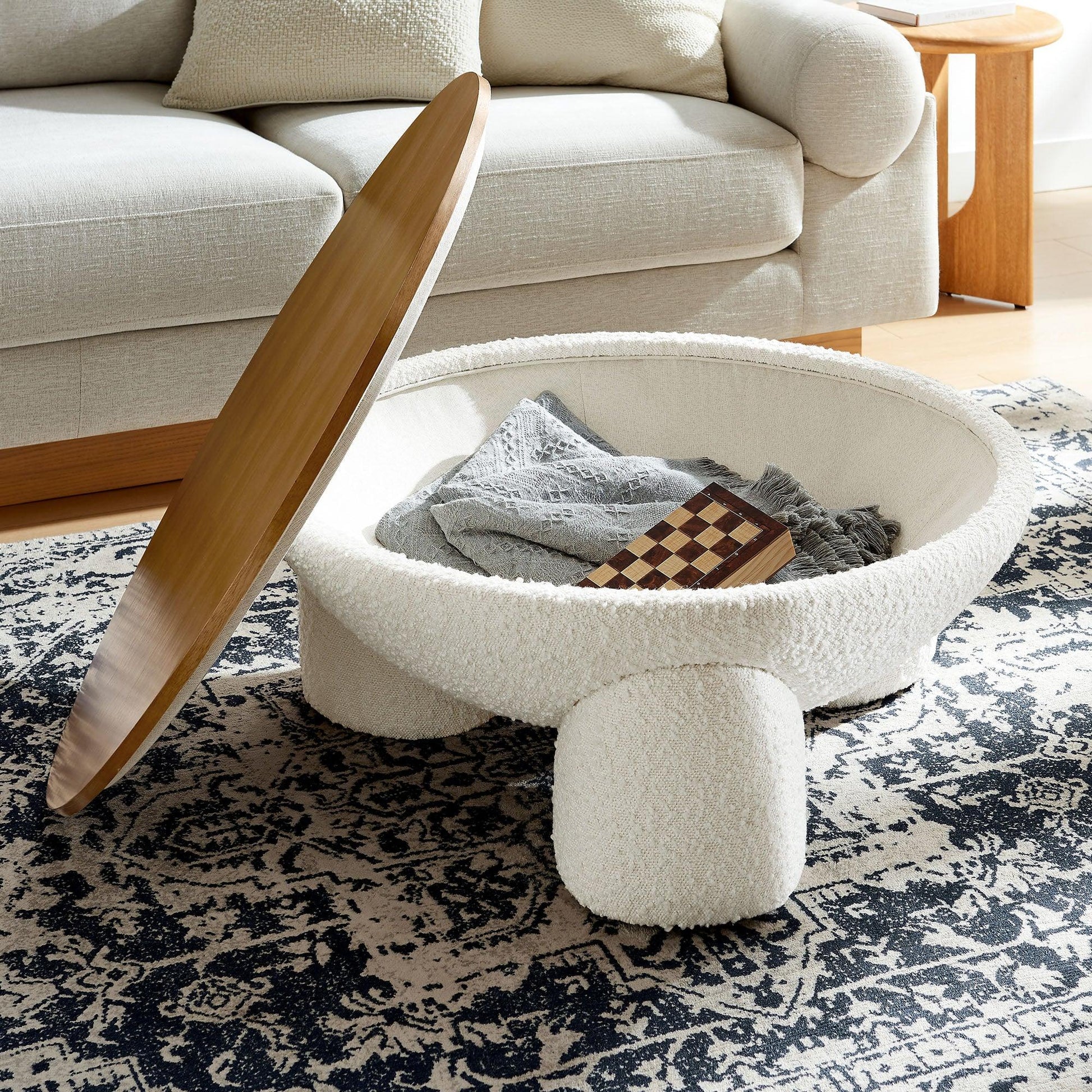 Tridome Round Boucle Upholstered Storage Coffee Table by Modway FredCo