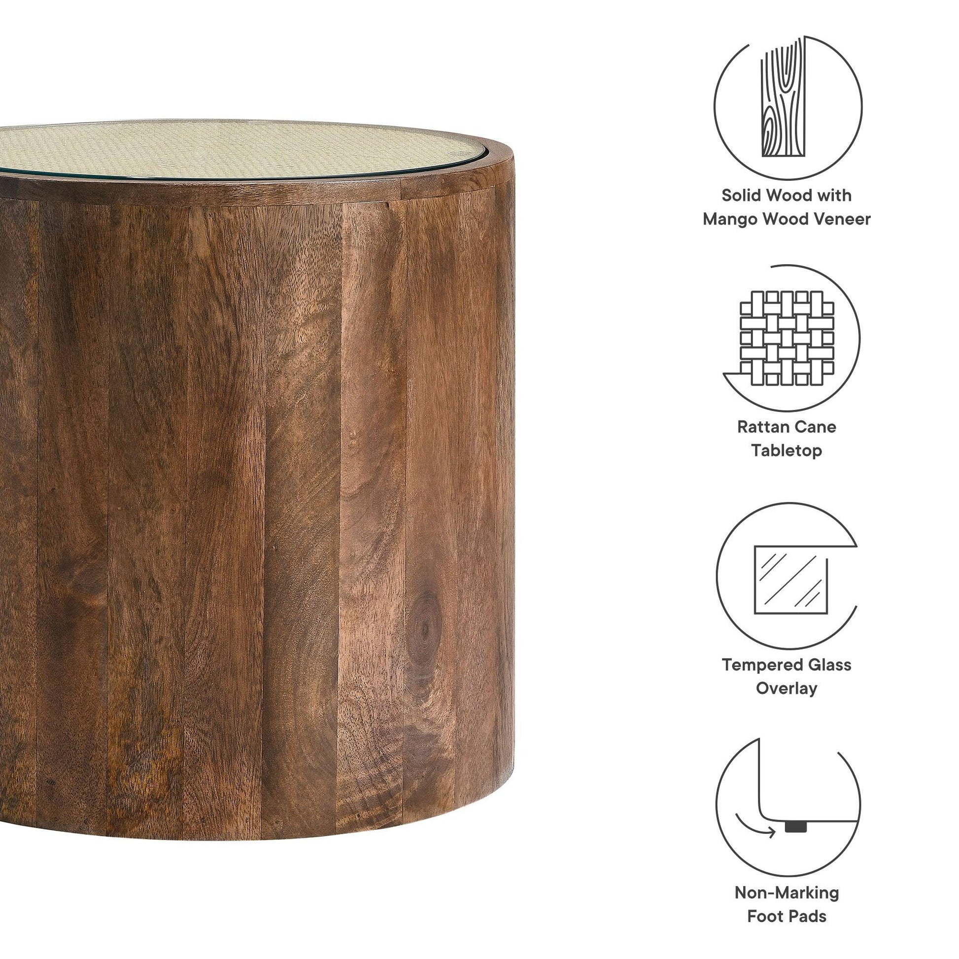 Truett Round Wood Rattan Side Table by Modway FredCo
