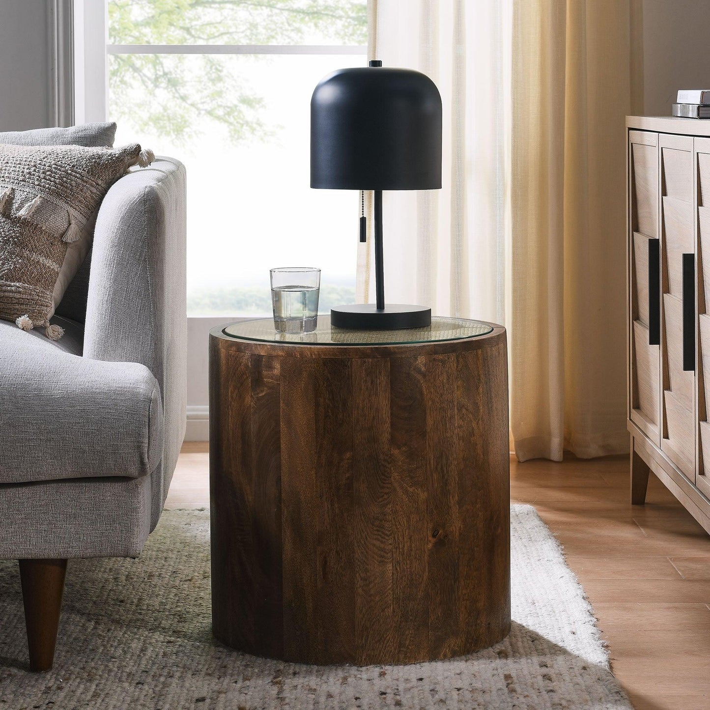 Truett Round Wood Rattan Side Table by Modway FredCo