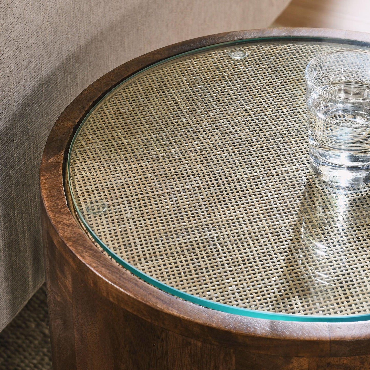Truett Round Wood Rattan Side Table by Modway FredCo