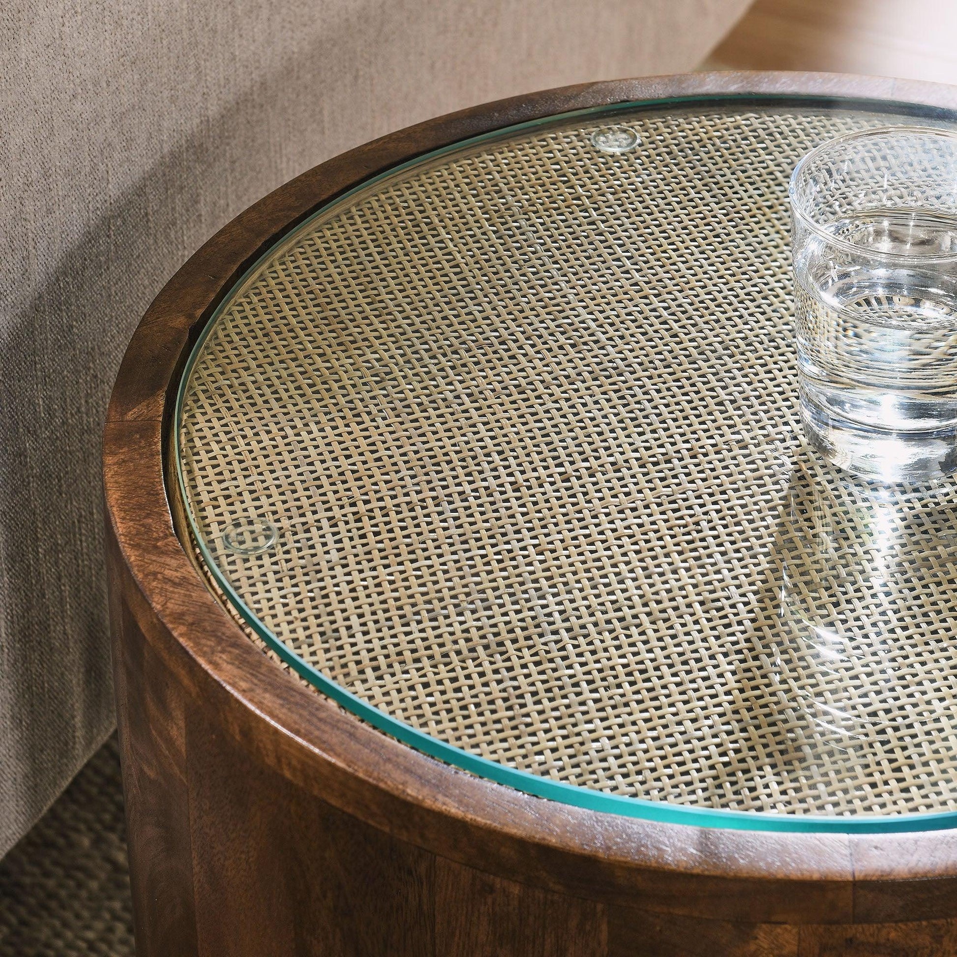 Truett Round Wood Rattan Side Table by Modway FredCo