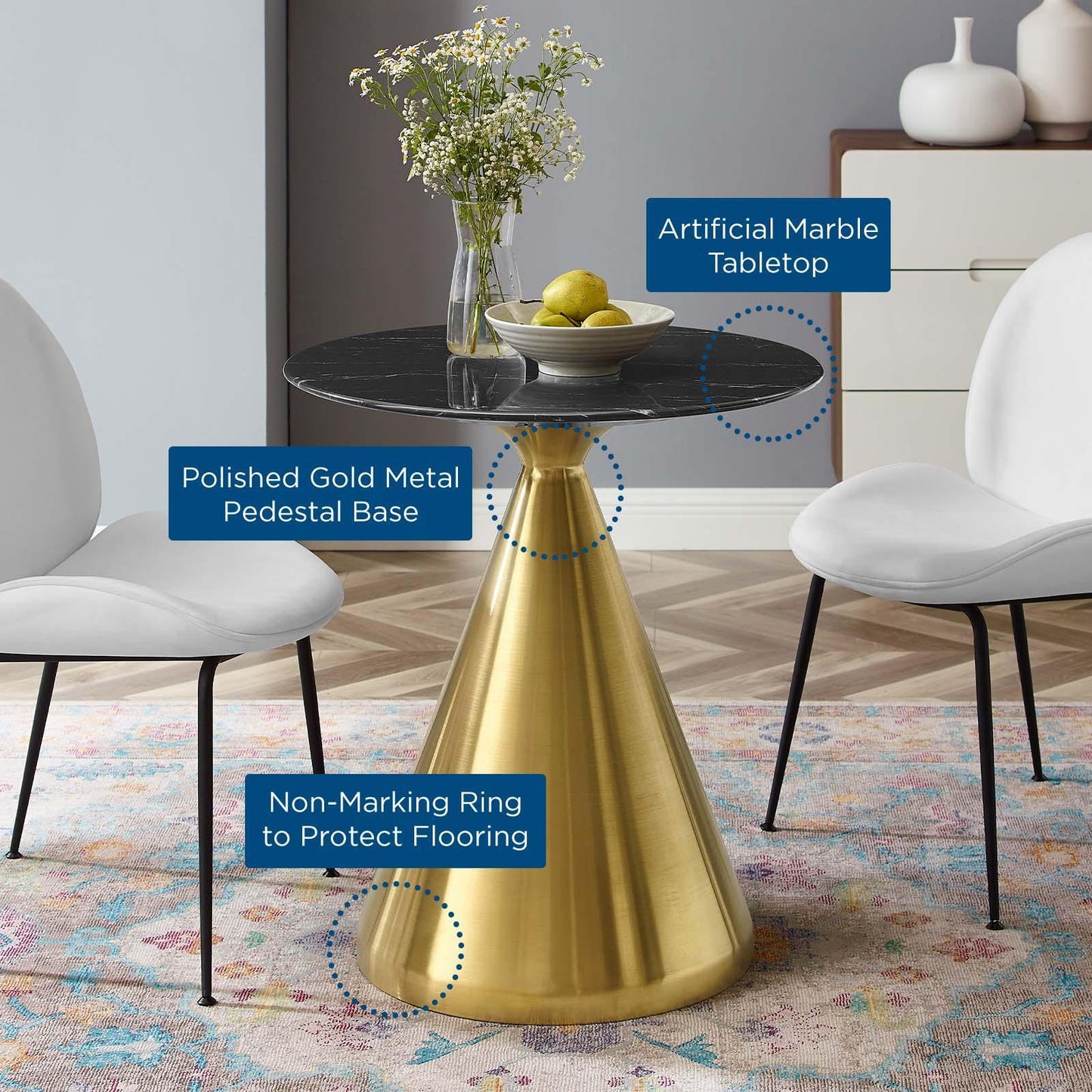 Tupelo 28" Artificial Marble Dining Table, EEI-5328 FredCo