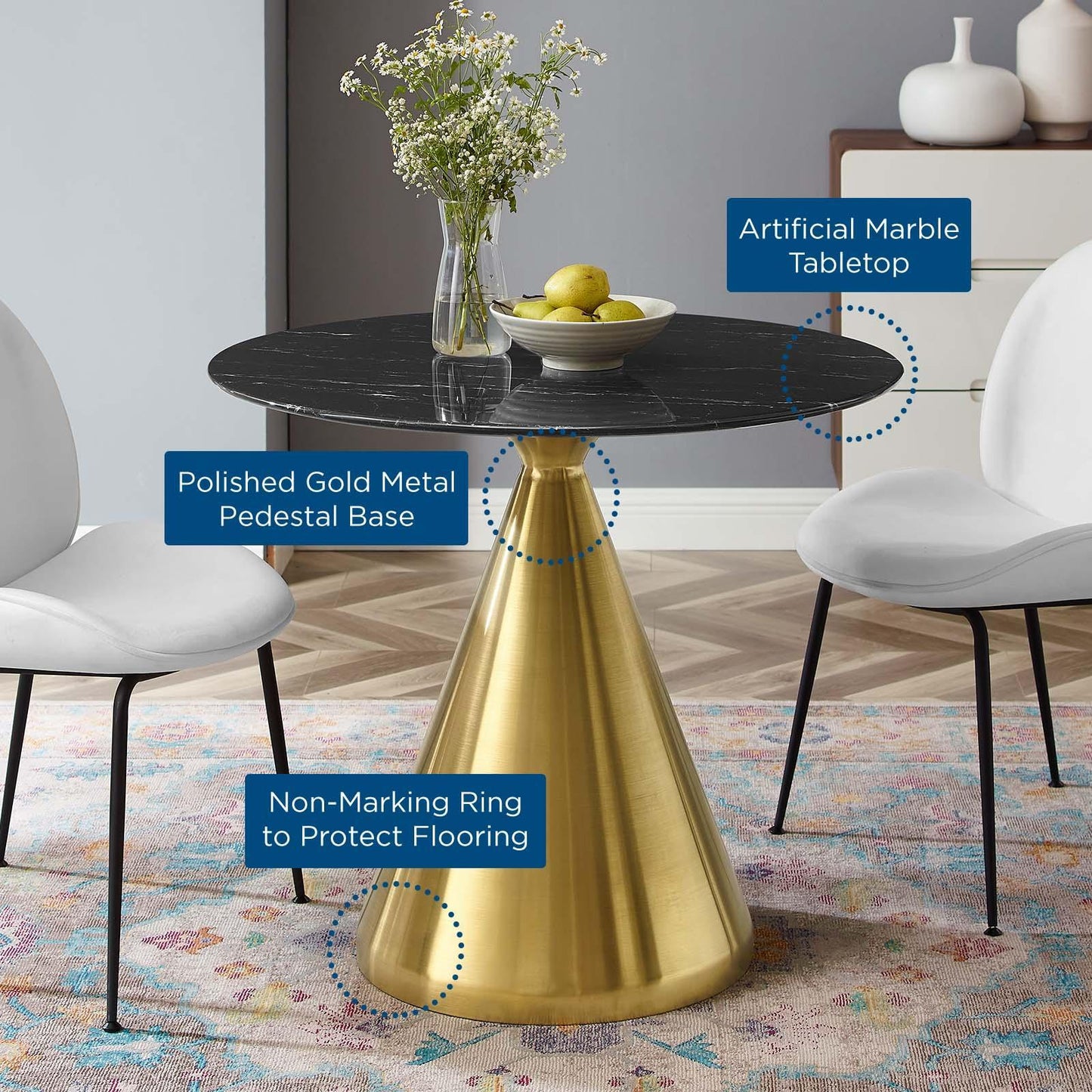 Tupelo 36" Artificial Marble Dining Table, EEI-5329 FredCo