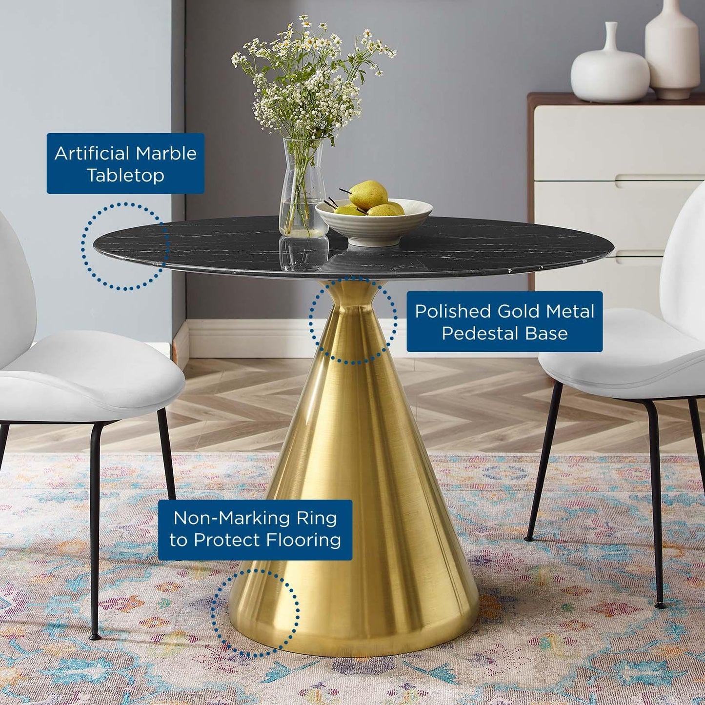 Tupelo 42" Oval Artificial Marble Dining Table, EEI-5330 FredCo