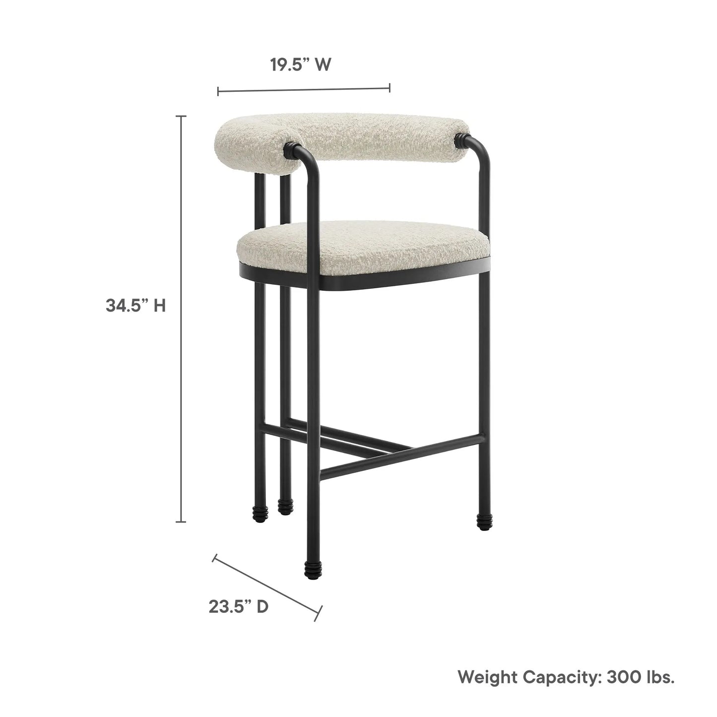 Turin Curved Back Boucle and Metal Counter Stool by Modway EEI-7226 FredCo