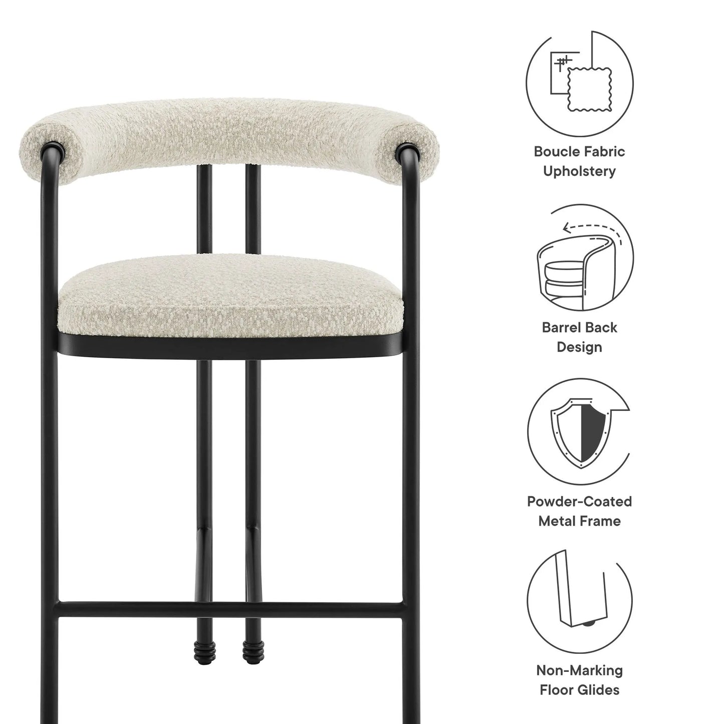 Turin Curved Back Boucle and Metal Counter Stool by Modway EEI-7226 FredCo