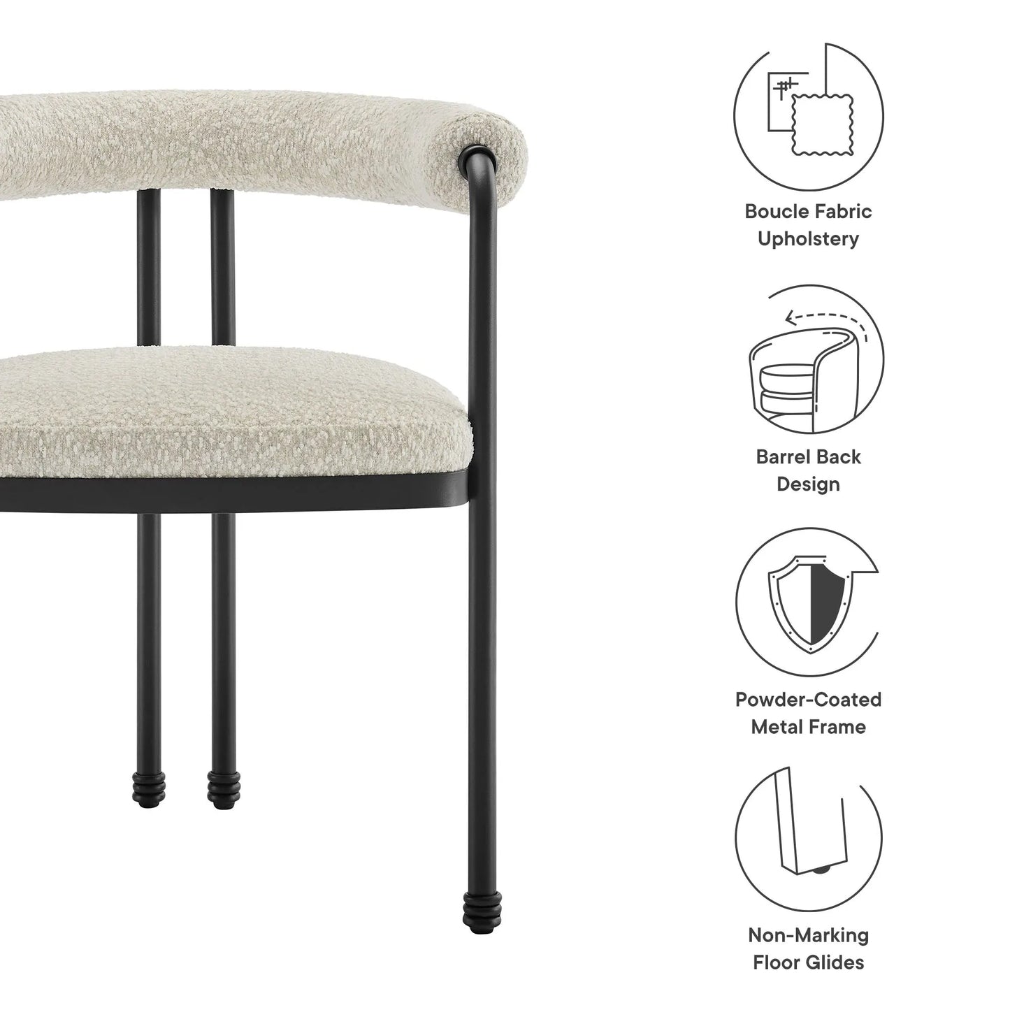 Turin Curved Back Boucle and Metal Dining Accent Chair by Modway EEI-7225 FredCo