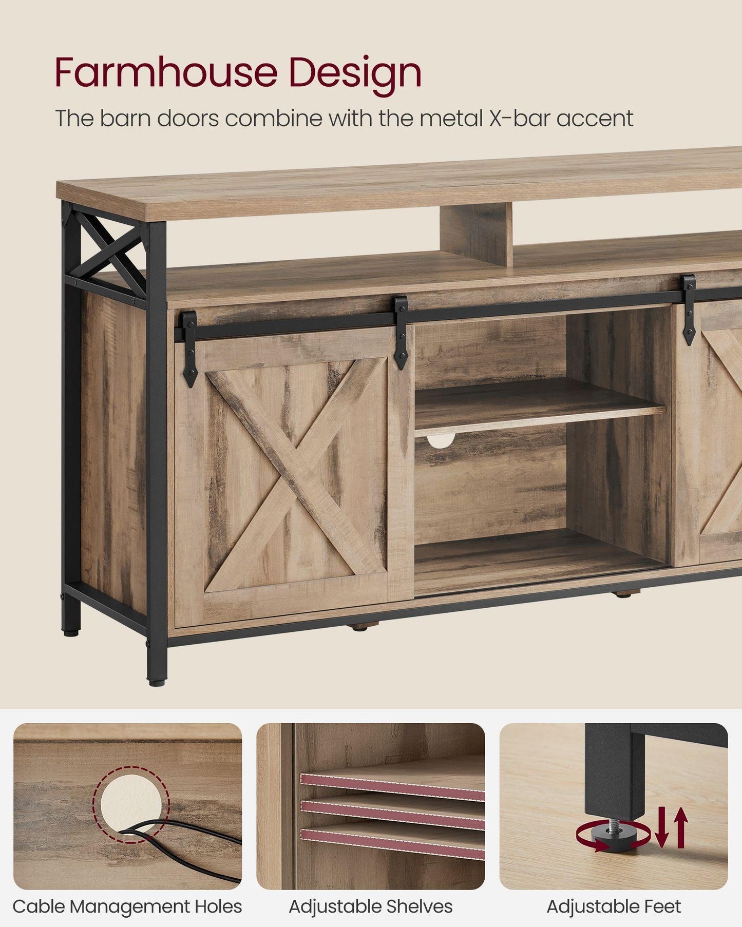 TV Stand for 65 Inch TV Camel Brown and Black FredCo