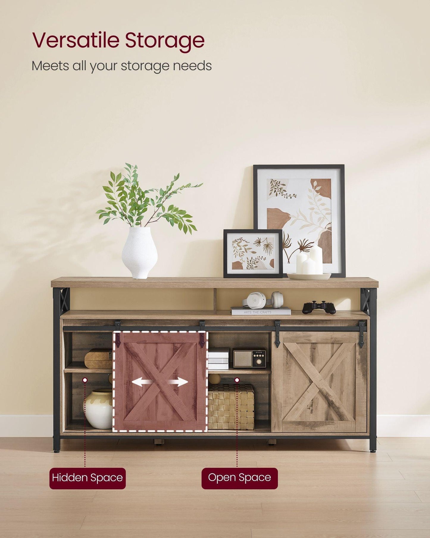 TV Stand for 65 Inch TV Camel Brown and Black FredCo