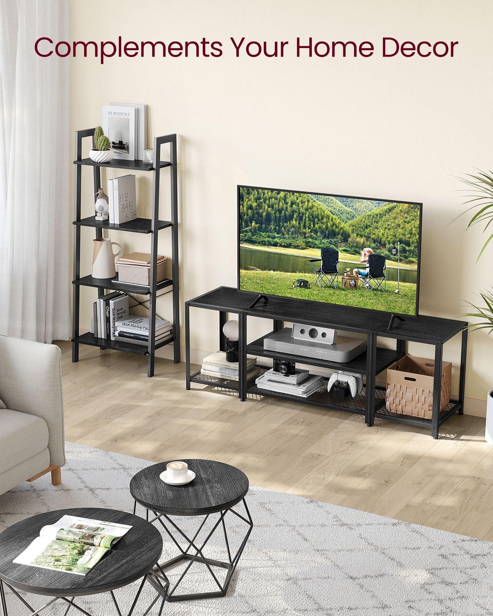 TV Stand for TVs Up to 65'' Black with Wood Grain FredCo