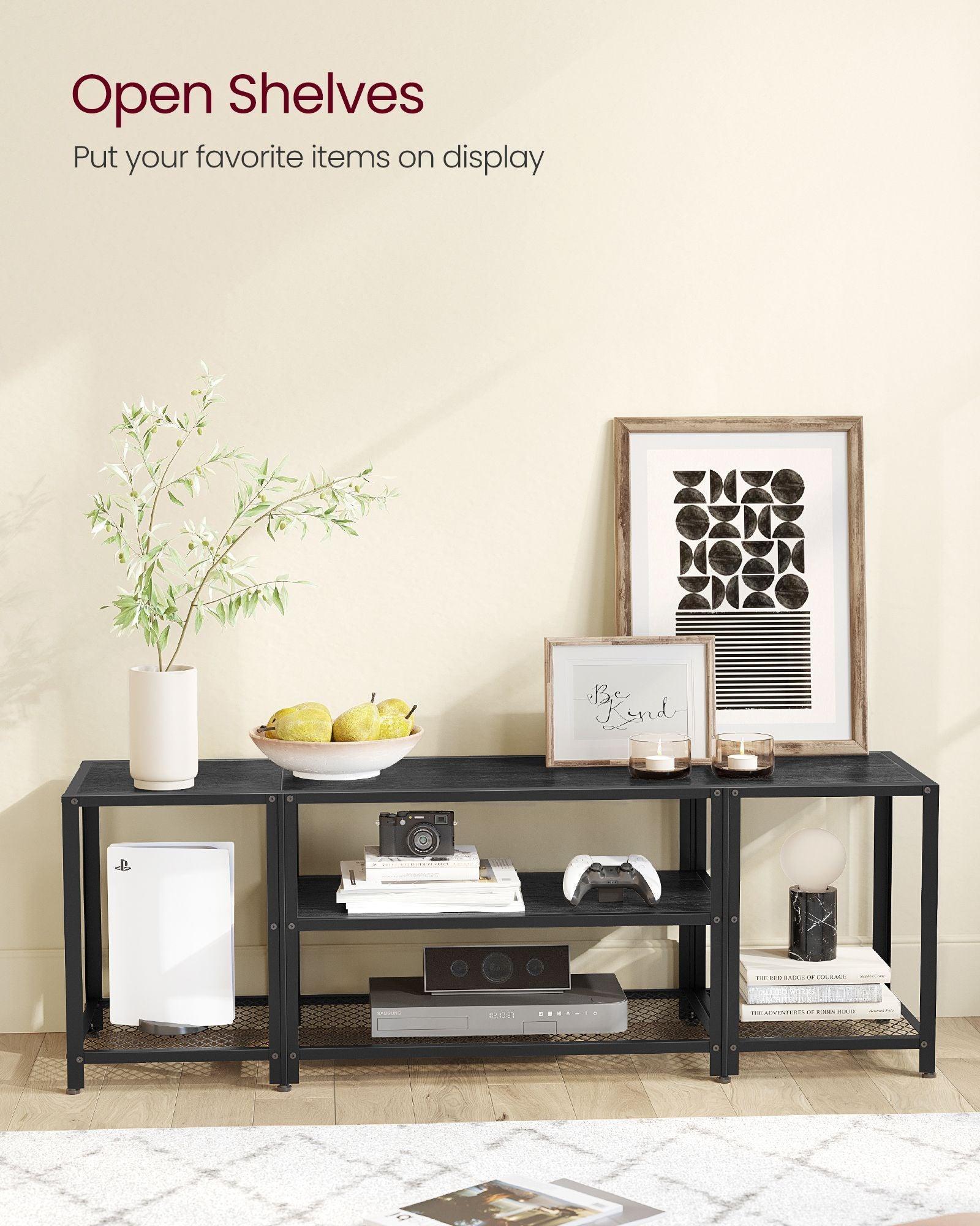 TV Stand for TVs Up to 65'' Black with Wood Grain FredCo