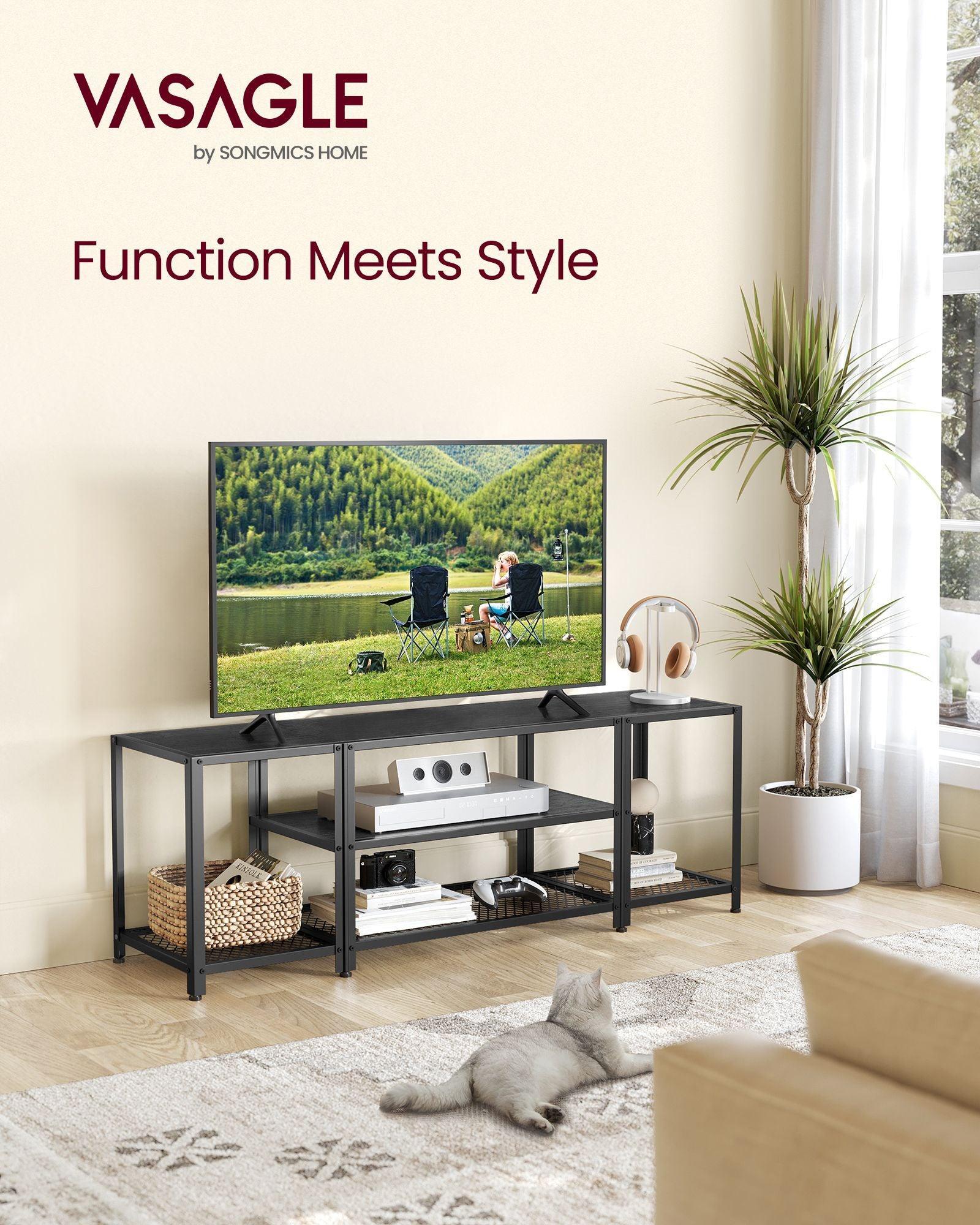 TV Stand for TVs Up to 65'' Black with Wood Grain FredCo