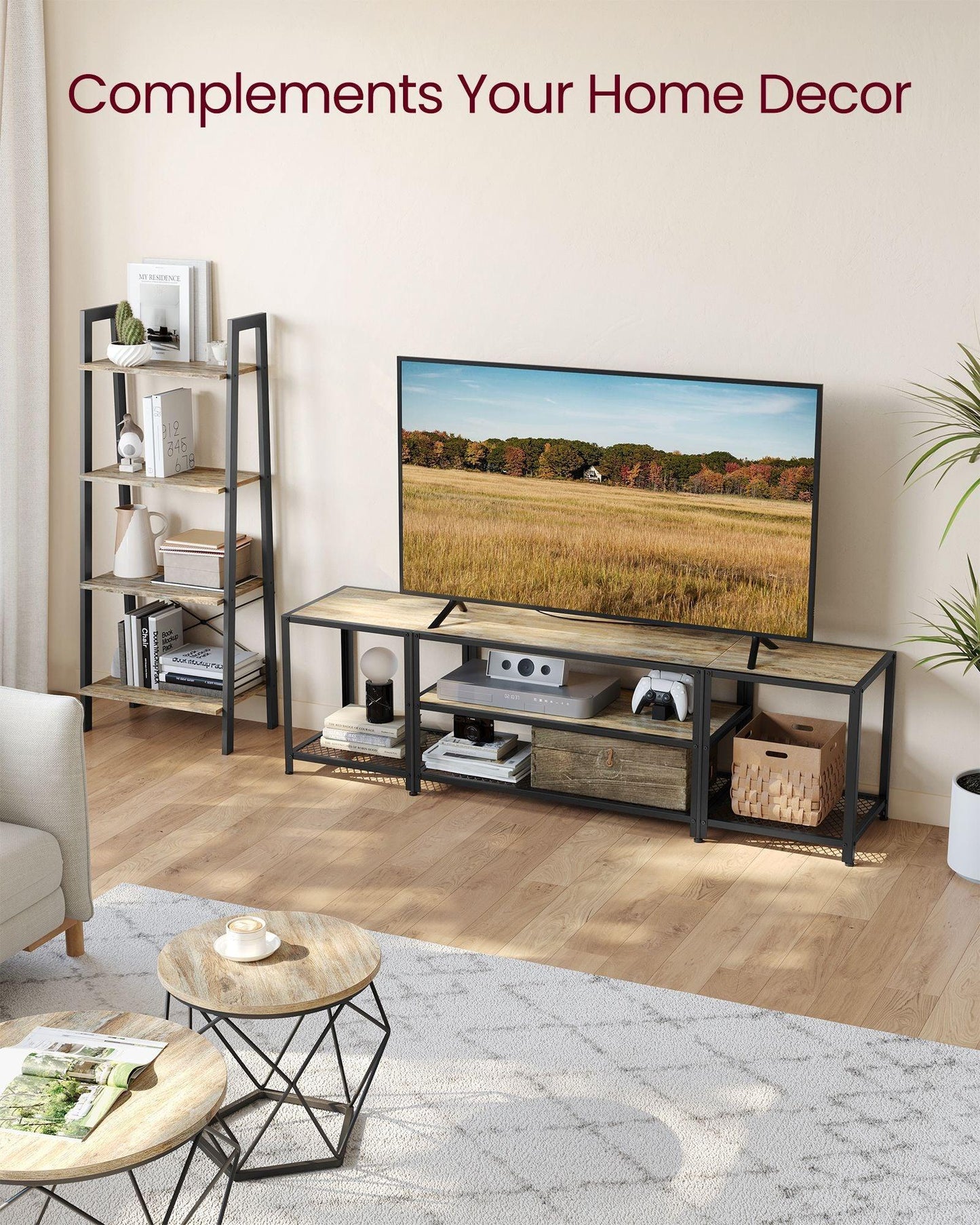 TV Stand for TVs Up to 75'' Turquoise Brown and Black FredCo