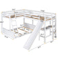Twin over Full Bunk Bed with Twin Size Loft Bed with Desk and Slide White FredCo