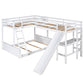 Twin over Full Bunk Bed with Twin Size Loft Bed with Desk and Slide White FredCo