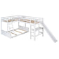 Twin over Full Bunk Bed with Twin Size Loft Bed with Desk and Slide White FredCo