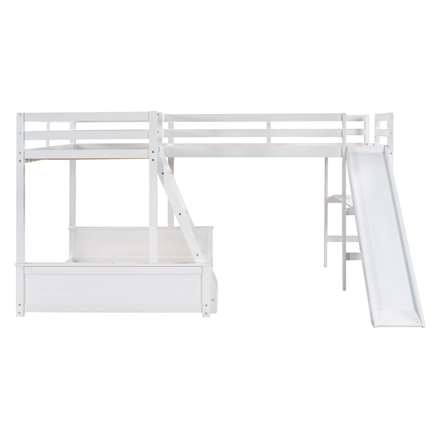 Twin over Full Bunk Bed with Twin Size Loft Bed with Desk and Slide White FredCo