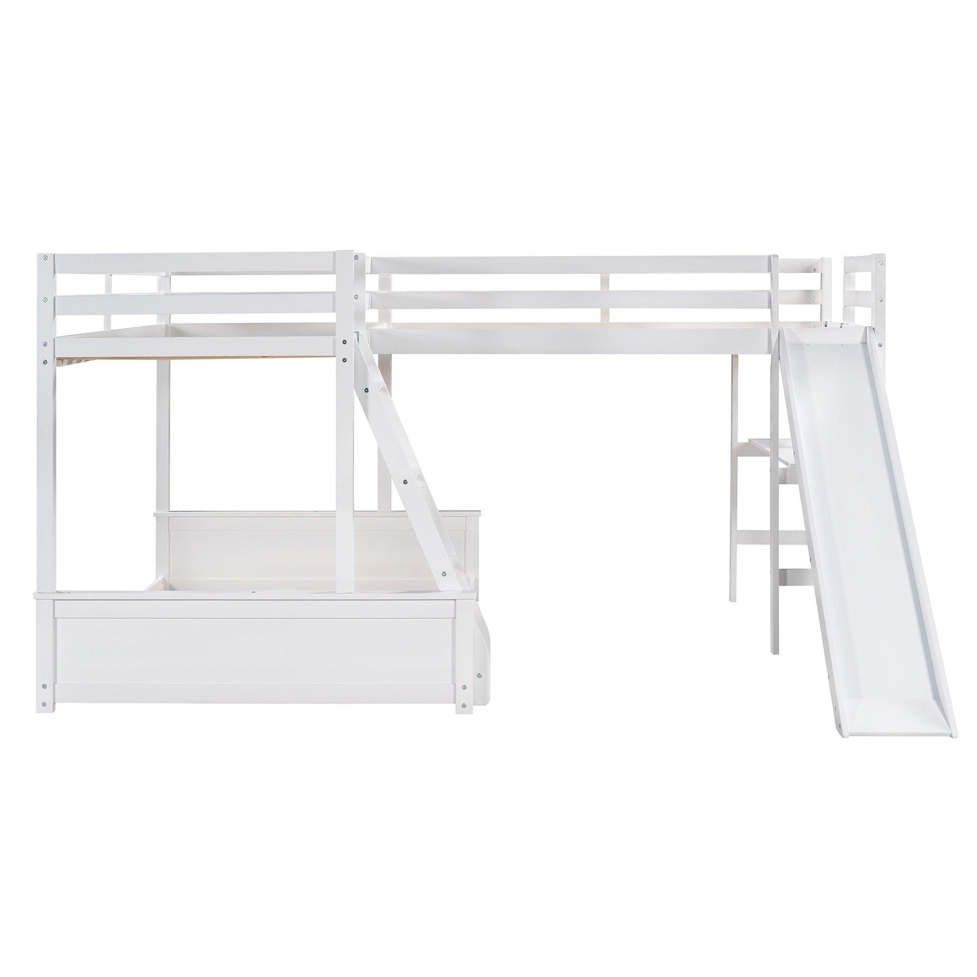 Twin over Full Bunk Bed with Twin Size Loft Bed with Desk and Slide White FredCo
