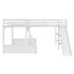 Twin over Full Bunk Bed with Twin Size Loft Bed with Desk and Slide White FredCo
