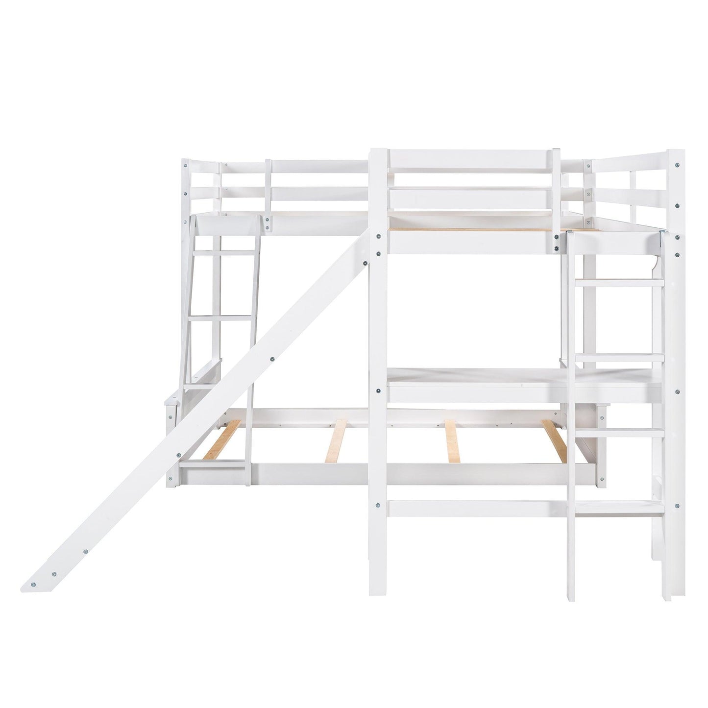 Twin over Full Bunk Bed with Twin Size Loft Bed with Desk and Slide White FredCo