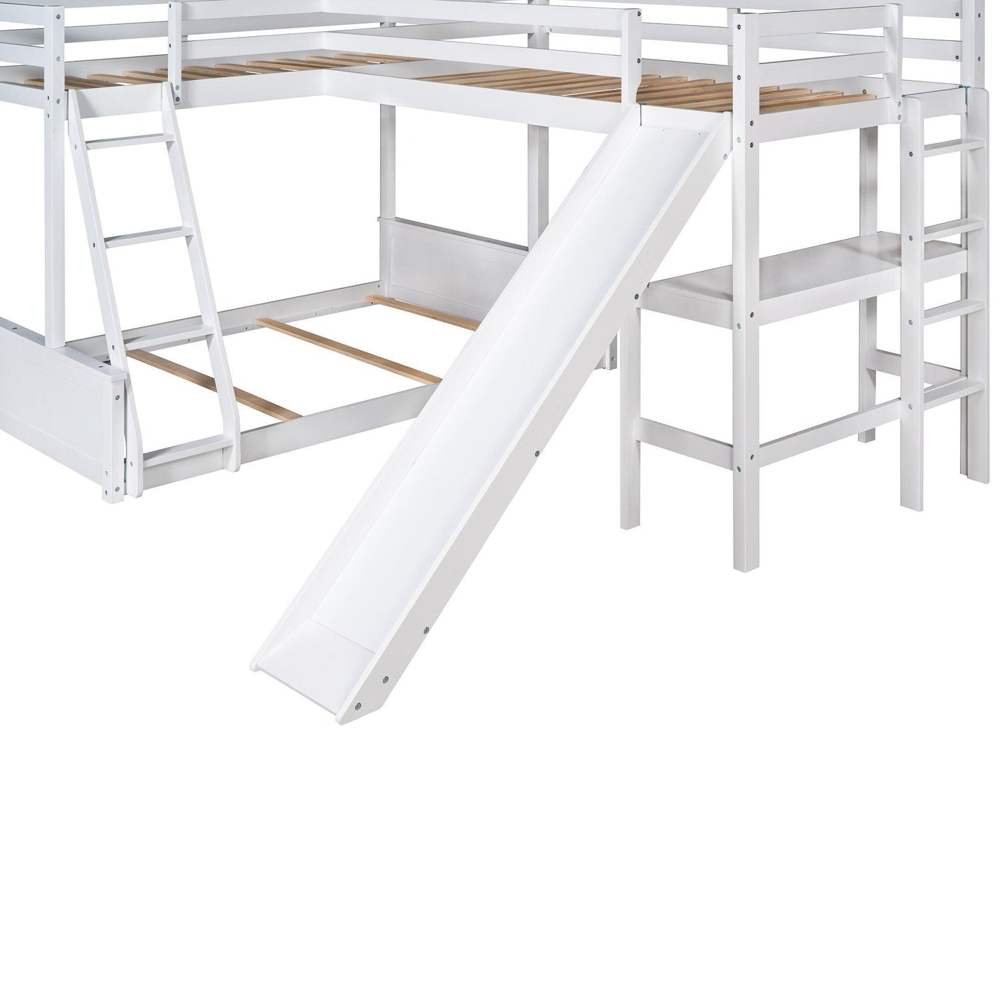 Twin over Full Bunk Bed with Twin Size Loft Bed with Desk and Slide White FredCo