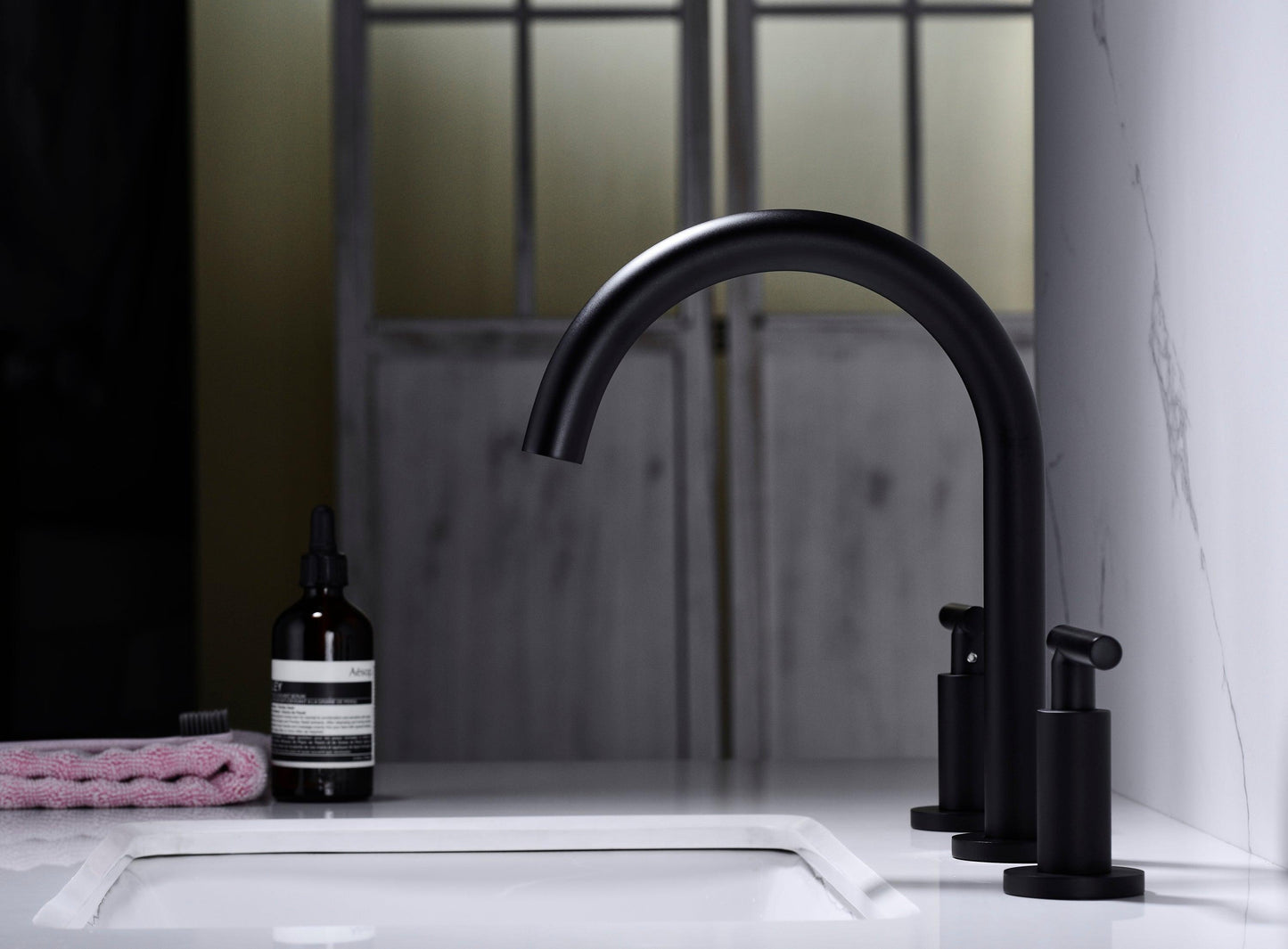 Two Handle High Arc Widespread Bathroom Sink Faucet 3 Hole FredCo