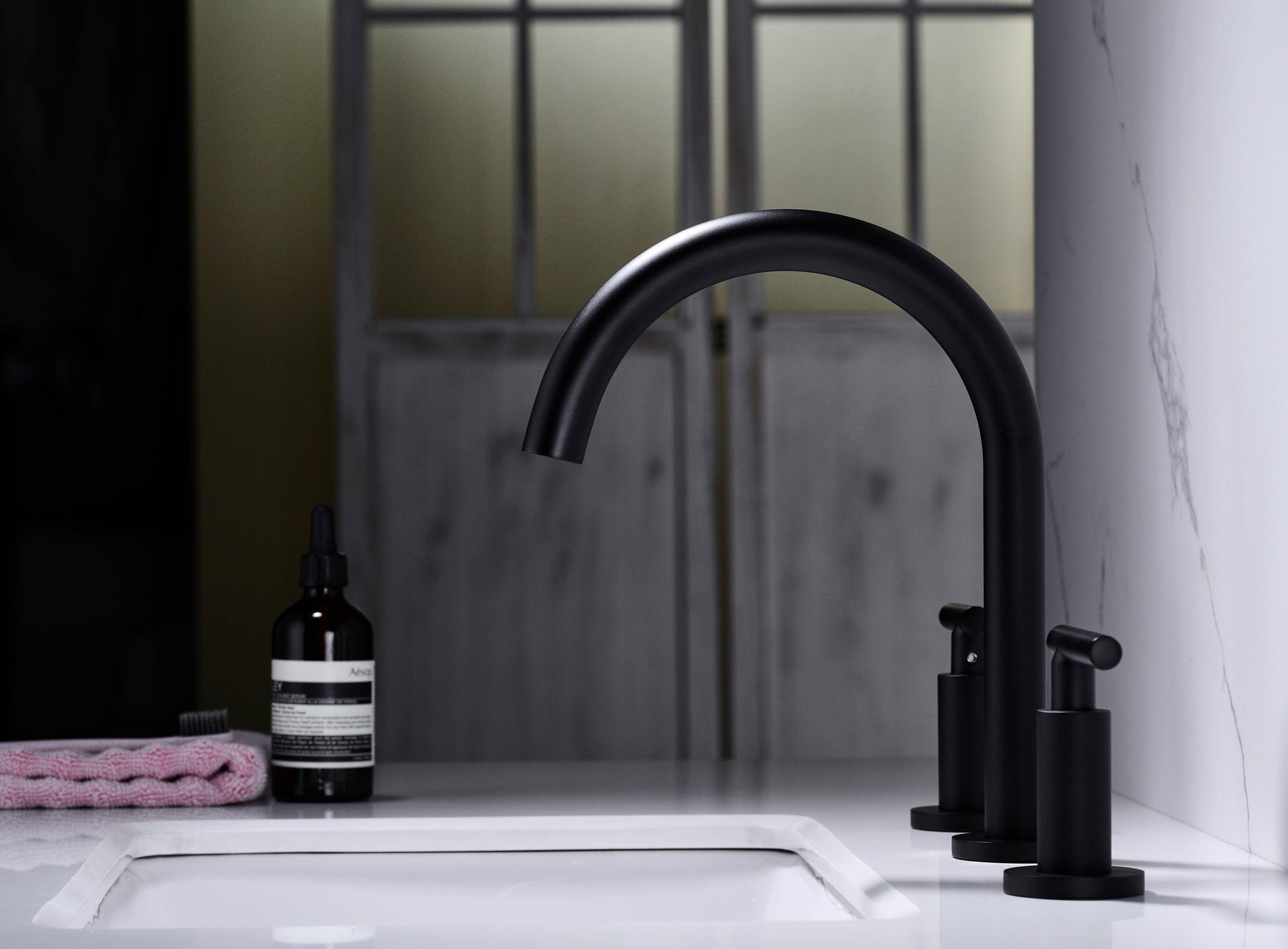 Two Handle High Arc Widespread Bathroom Sink Faucet 3 Hole FredCo